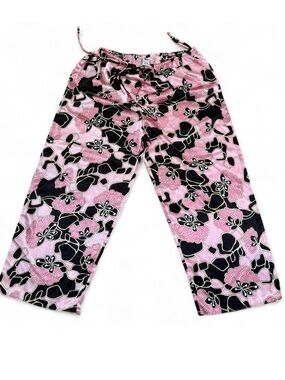 Cruz Pink & Black Floral Satin Pajama Pants Wide Leg Size L